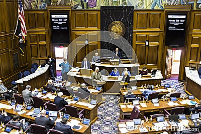 Indianapolis - Circa April 2017: Indiana State House of Representatives in session making arguments for and against a bill I Editorial Stock Photo