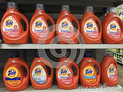 Tide detergent display. Several varieties of Tide detergent are among Procter & Gamble`s best selling products Editorial Stock Photo