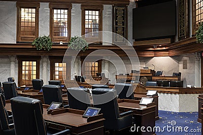 Indiana State Senate chambers. The State Senate makes up one half of the General Assembly Editorial Stock Photo