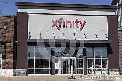 Xfinity branded Comcast consumer retail store. Comcast owns NBCUniversal, Xfinity Internet and DreamWorks Animation Editorial Stock Photo