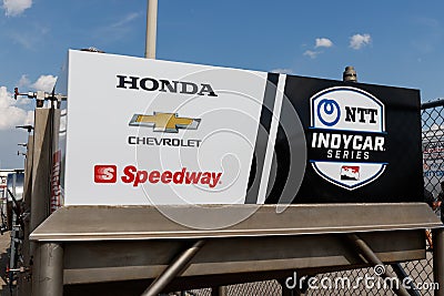 NTT IndyCar series logo and sponsors Honda, Chevrolet and Speedway. IndyCar is the premier level of open-wheel racing II Editorial Stock Photo
