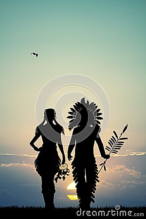Indians couple silhouette at sunset Stock Photo