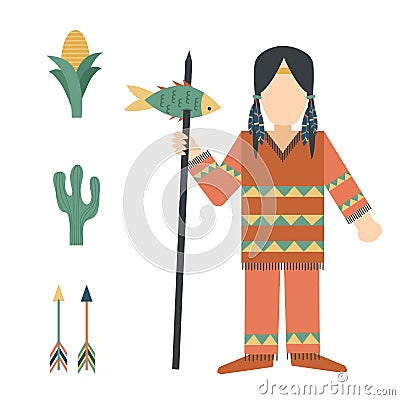 Indians icon temple ornament and element retro vintage hinduism ethnic people tools vector illustration Vector Illustration