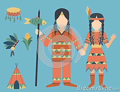 Indians icon temple ornament and element retro vintage hinduism ethnic people tools vector illustration Vector Illustration