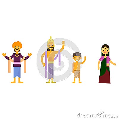 Indians in national dress A man and a woman in traditional costume. Cartoon characters. Vector Illustration