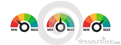 Indicator icons. Efficiency meter. Risk meter. Performance measurement. Customer satisfaction. Vector illustration Vector Illustration