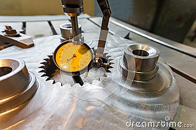 Indicator lever type in mechanical engineering for accurate alignment of parts along the axis Stock Photo