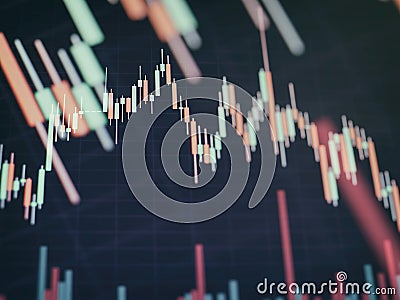 Indicators including volume analysis for professional technical analysis on the monitor of a computer. Fundamental and technical Stock Photo