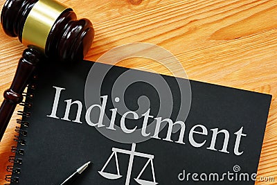 Indictment is shown on the photo using the text Stock Photo