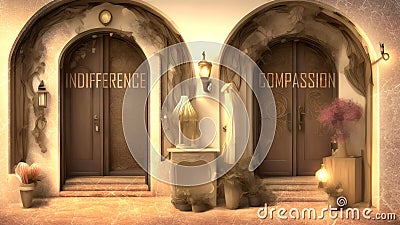 Indifference or Compassion - Two Different Course of Actions That Define Future Outcome. Making the Right Choice. A Meta Stock Photo