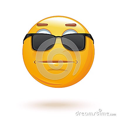 Indifferent emoticon face in sunglasses Vector Illustration