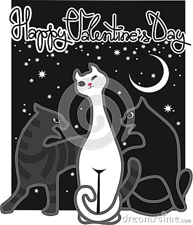 Indifferently and fighters cats, love confrontation postcard Vector Illustration