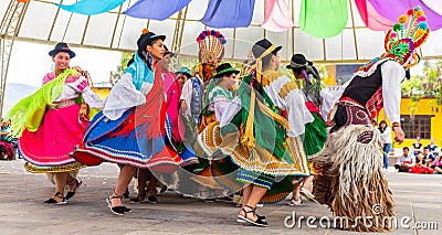 Indigenous dancers of Ecuador Editorial Stock Photo