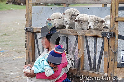 Indigenous Ecuadorian mother and baby Editorial Stock Photo