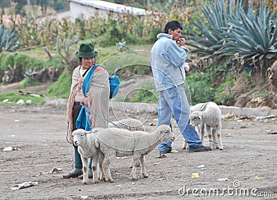 Indigenous Ecuadorian people in a market Editorial Stock Photo