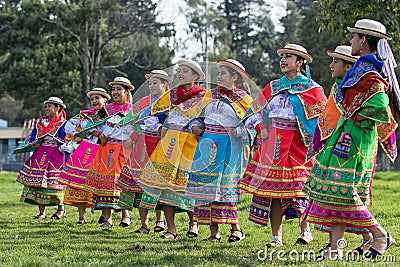 Indigenous female dancers in Ecuador Editorial Stock Photo