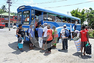 Indigenous Fijian people travel by bus in Fiji Editorial Stock Photo