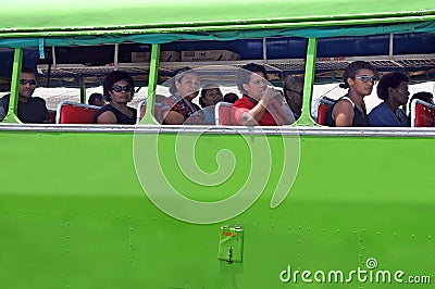 Indigenous Fijian people travel by bus in Fiji Editorial Stock Photo