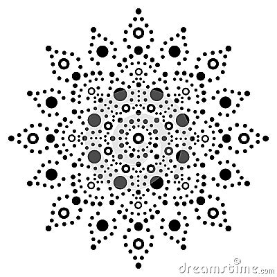 Australian mandala dot painting ethnic vector design, Aboriginal decorative boho style dot art pattern in black on white backgroun Vector Illustration