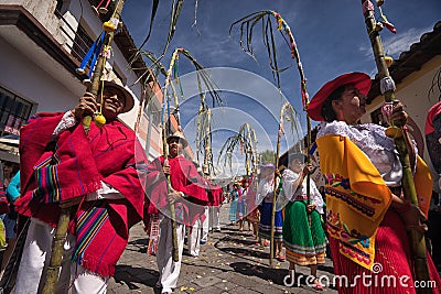Indigenous parade at Corpus Christi in Ecuador Editorial Stock Photo