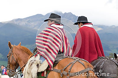 Indigenous quechua cowboys in the Andes Editorial Stock Photo