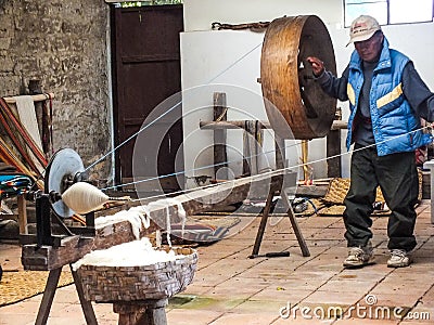 Indigenous Quechua Man Spinning Wool Editorial Stock Photo