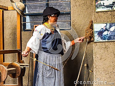 Indigenous Quechua Woman Spinning Wool Editorial Stock Photo