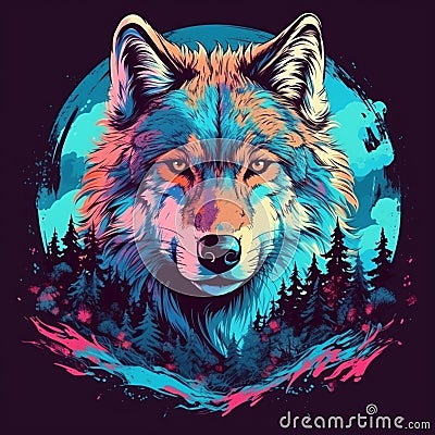 The head of a wolf on a white background with double exposure. Retro design graphic element Stock Photo