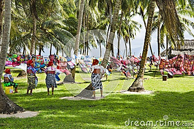 Kuna women, Panama with traditional art works - Molas Editorial Stock Photo