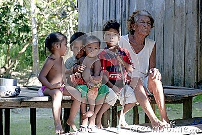 Indigenous Family - Amazonia Editorial Stock Photo