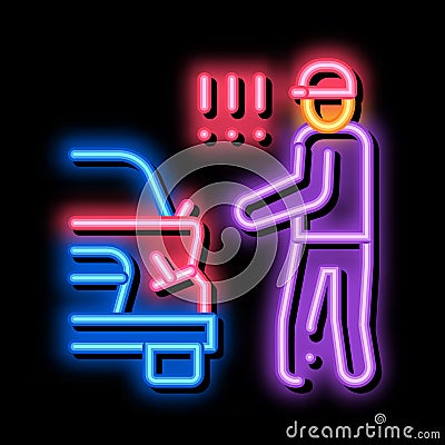 indignant driver of broken car bumper neon glow icon illustration Vector Illustration