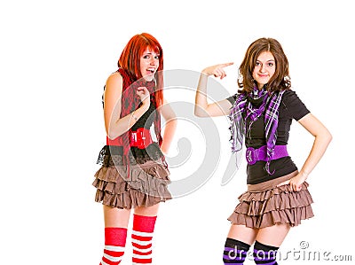 Indignant girl and her girlfriend showing crazy Stock Photo