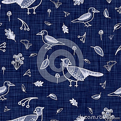 Indigo blue batik winged bird dyed effect texture background. Seamless japanese repeat pattern swatch. Rose motif wax Stock Photo