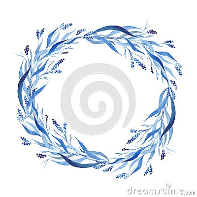 Indigo blue hand drawn wreath, vector illustration Vector Illustration