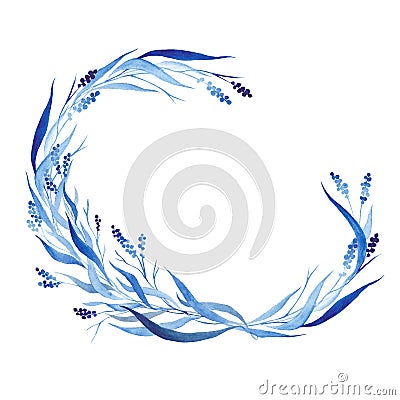 Indigo blue hand drawn wreath, vector illustration Vector Illustration