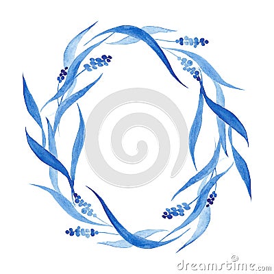 Indigo blue hand drawn wreath, vector illustration Vector Illustration