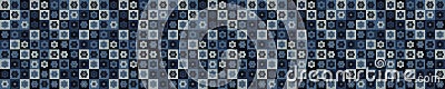 Indigo blue heart mosaic vector border seamless pattern. Hand drawn daisy dot valentines love banner background. Trendy Vector Illustration