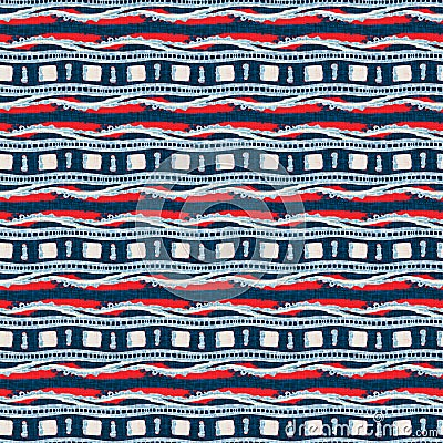 Indigo blue horizontal broken stripe nautical seamless pattern. Modern marine line striped sailor print. Classic Stock Photo