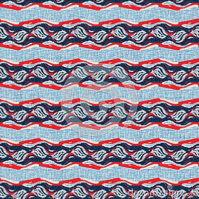 Indigo blue horizontal broken stripe nautical seamless pattern. Modern marine line striped sailor print. Classic Stock Photo