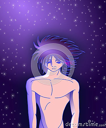 Cartoon Indigo child on a starry night Cartoon Illustration