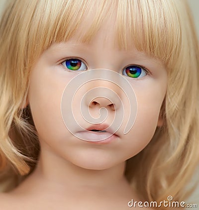 Indigo child with a magic rainbow eyes Stock Photo