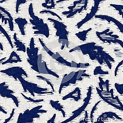 Indigo dyed fabric leaf pattern texture. Seamless textile fashion cloth dye resist all over print. Japanese kimono block Stock Photo