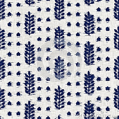 Indigo dyed fabric leaf pattern texture. Seamless textile fashion cloth dye resist all over print. Japanese kimono block Stock Photo