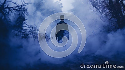 Indigo Fog: A Mysterious And Macabre Scene Of Eerily Realistic Beauty Stock Photo