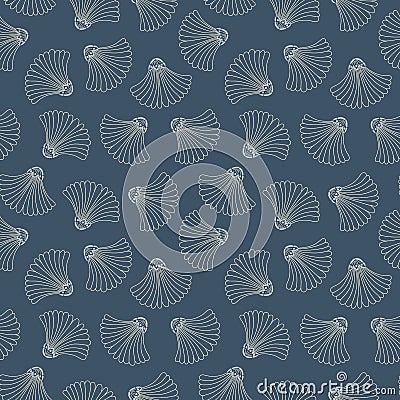 Indigo Hand-Drawn Japanese Abstract Fans Vector Seamless Pattern. Traditional Katazome Katagami Geo Resist Dye Style Vector Illustration