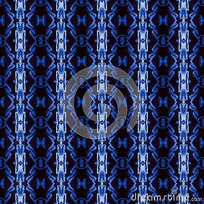 Indigo seamless embroidery pattern. Blue ikat ethnic ornament. Geometric embroidery style. Seamless striped pattern. Design for Stock Photo