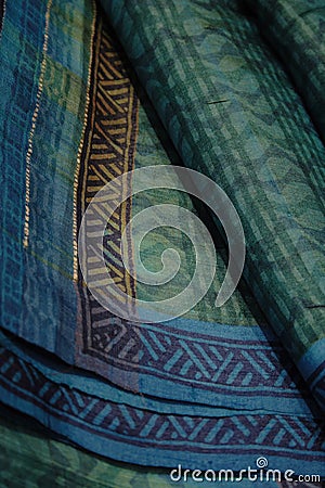 Indigo Tussar Silk Saree Stock Photo