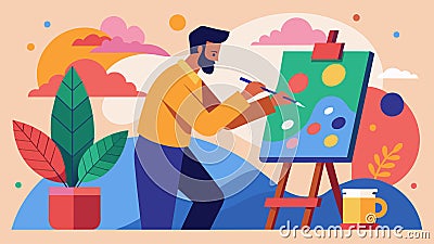 An individual blending different colors and textures on a canvas creating a piece that reflects their journey of Vector Illustration
