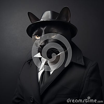 Cat in Fedora: Purr-fect Crime Solver Stock Photo