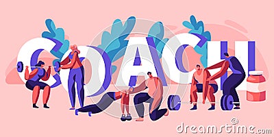 Individual Coach Fitness Exercise Banner. Instructor Assistant Personal Training Body Strong Muscle Bodybuilding Exercise Strength Vector Illustration